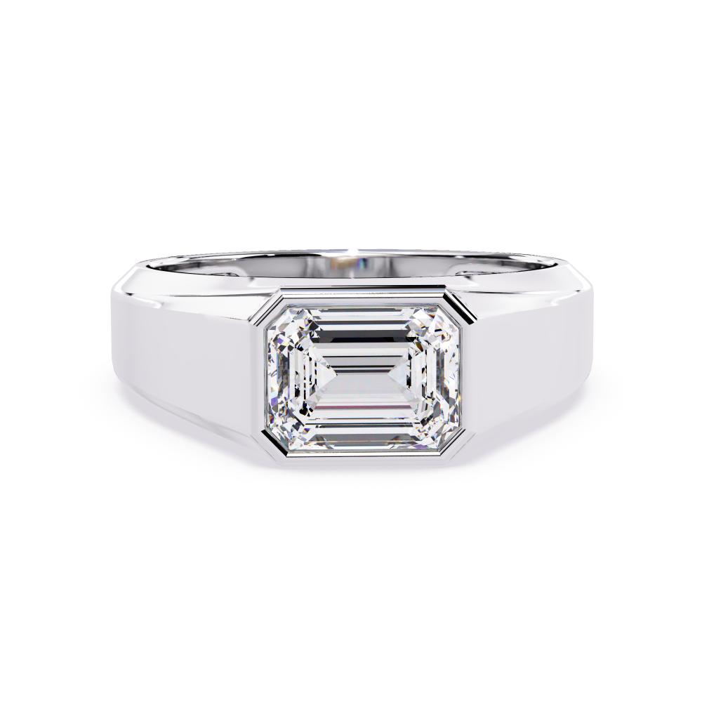 Imperial bezel set diamond band with emerald cut diamond