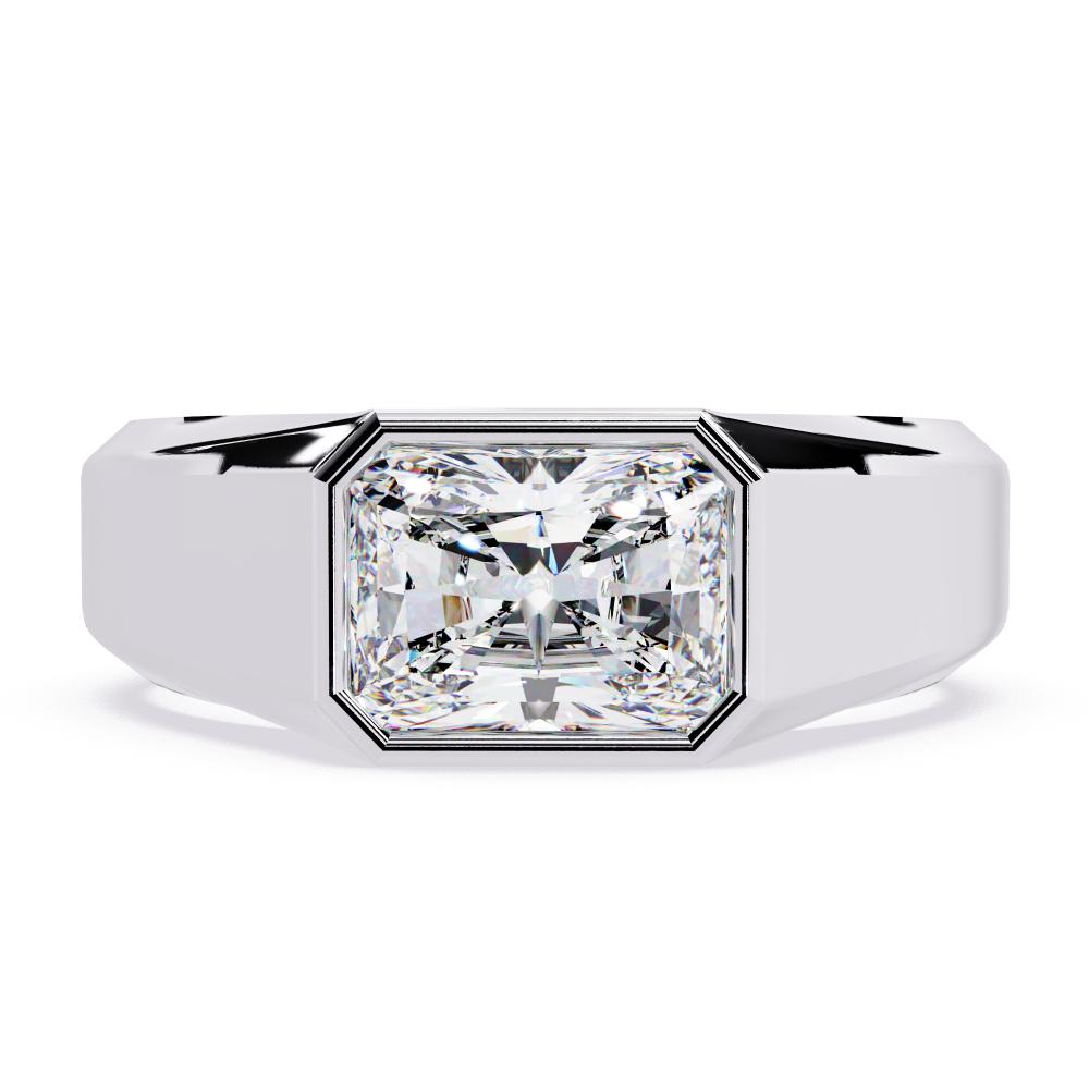 Imperial bezel set diamond band with radiant cut diamond