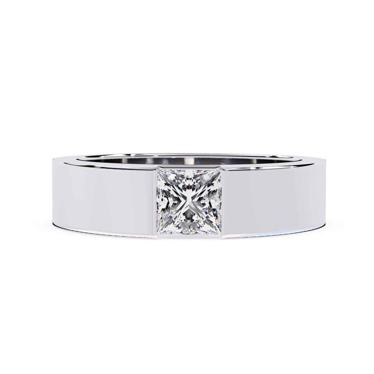 Princess cut solitaire diamond band in white gold