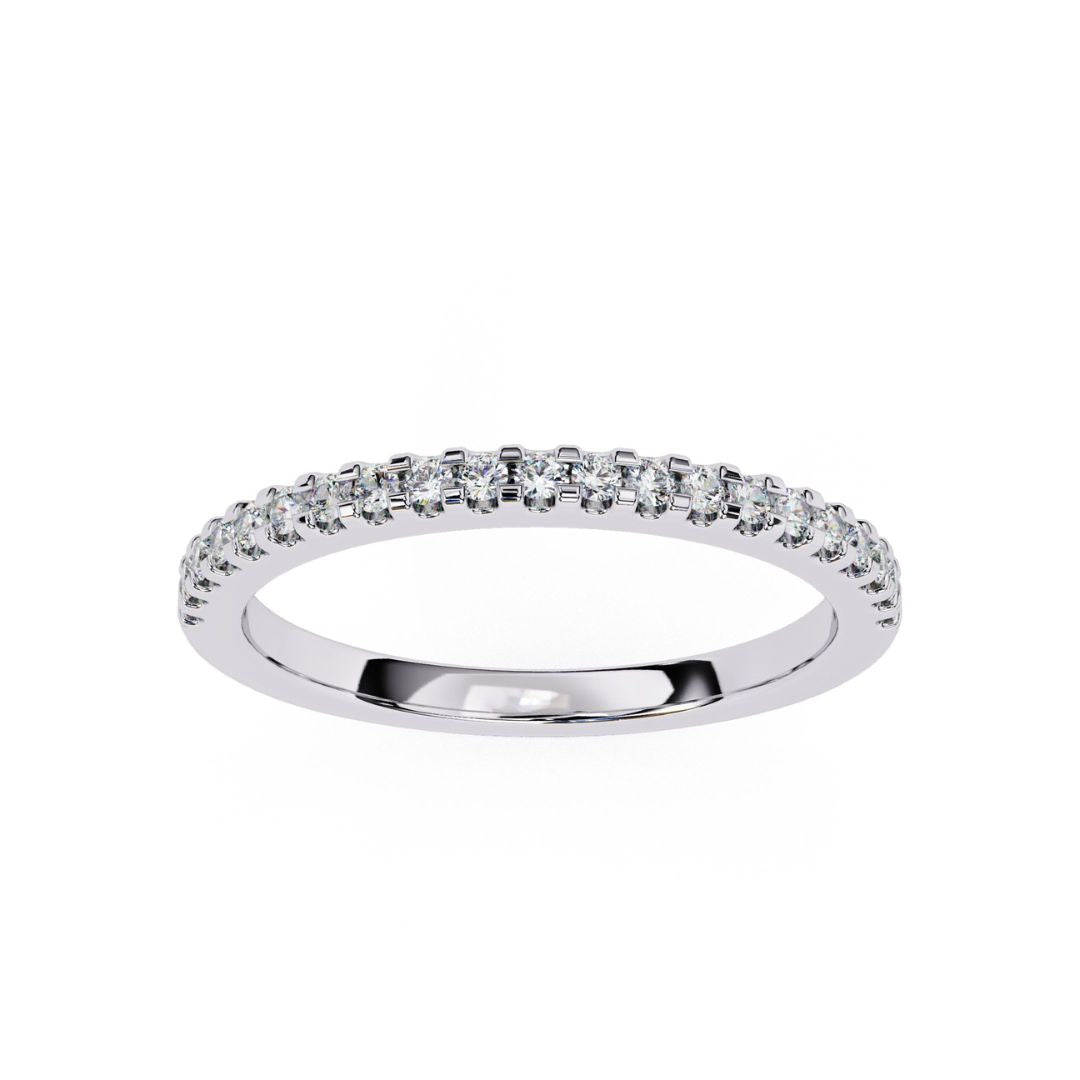 Dainty white gold diamond band with sparkling pave diamonds