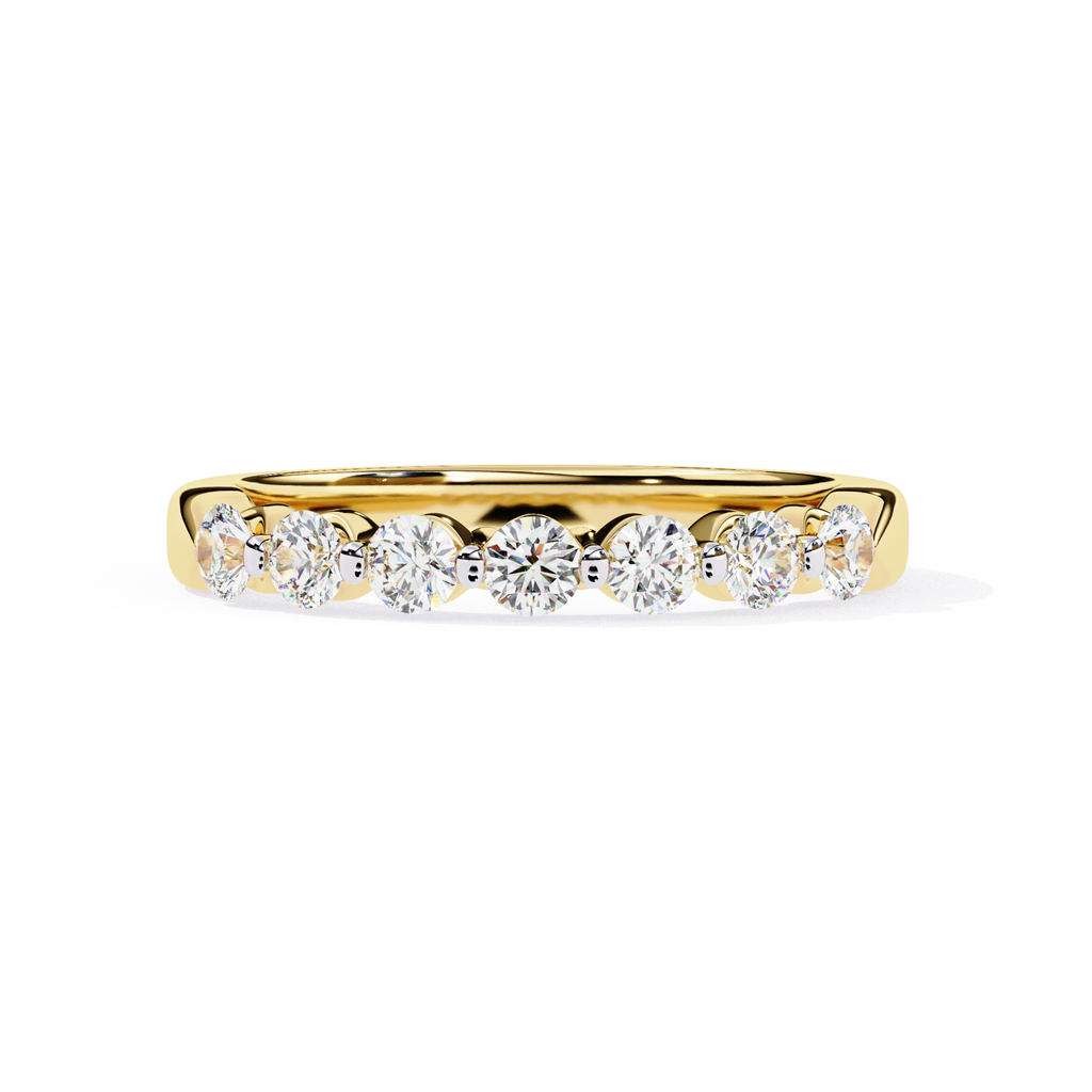 Round cut diamond wedding band in yellow gold