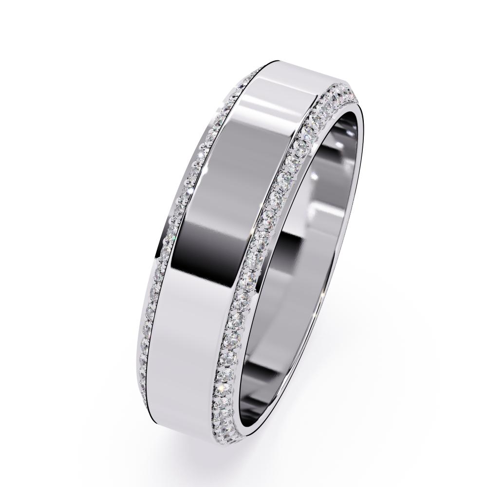 Classic white gold wedding band with diamond-set borders