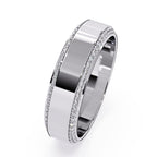 Classic white gold wedding band with diamond-set borders