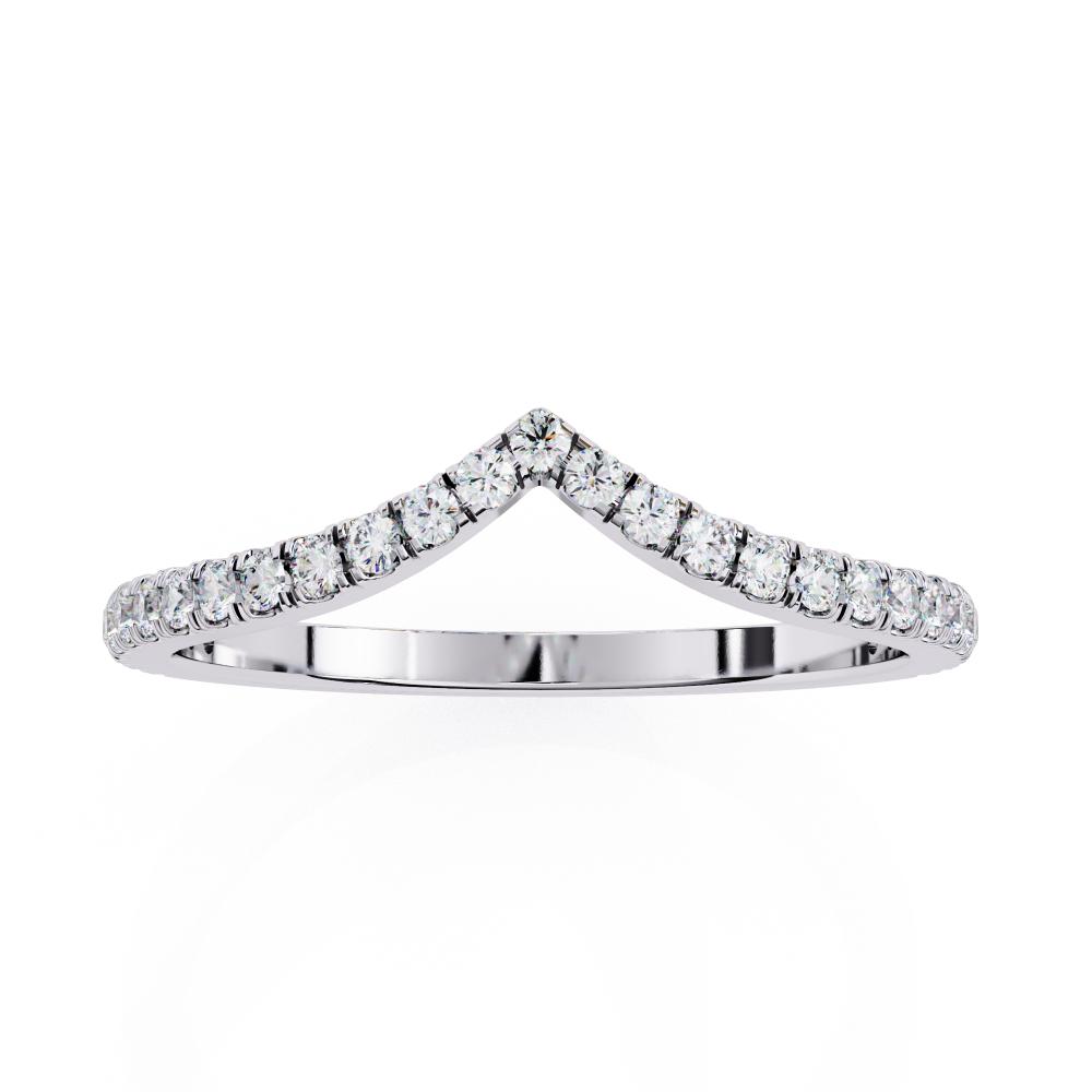 Round cut diamond chevron band in white gold