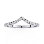Round cut diamond chevron band in white gold