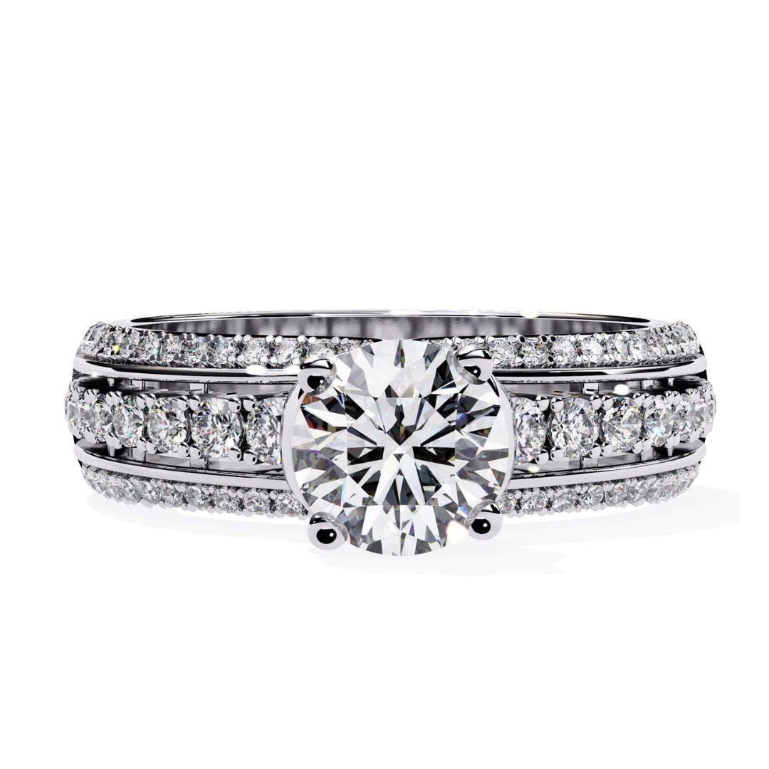 Triple-row diamond engagement band in white gold