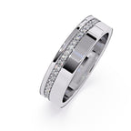 Stylish white gold wedding band with subtle diamond detailing
