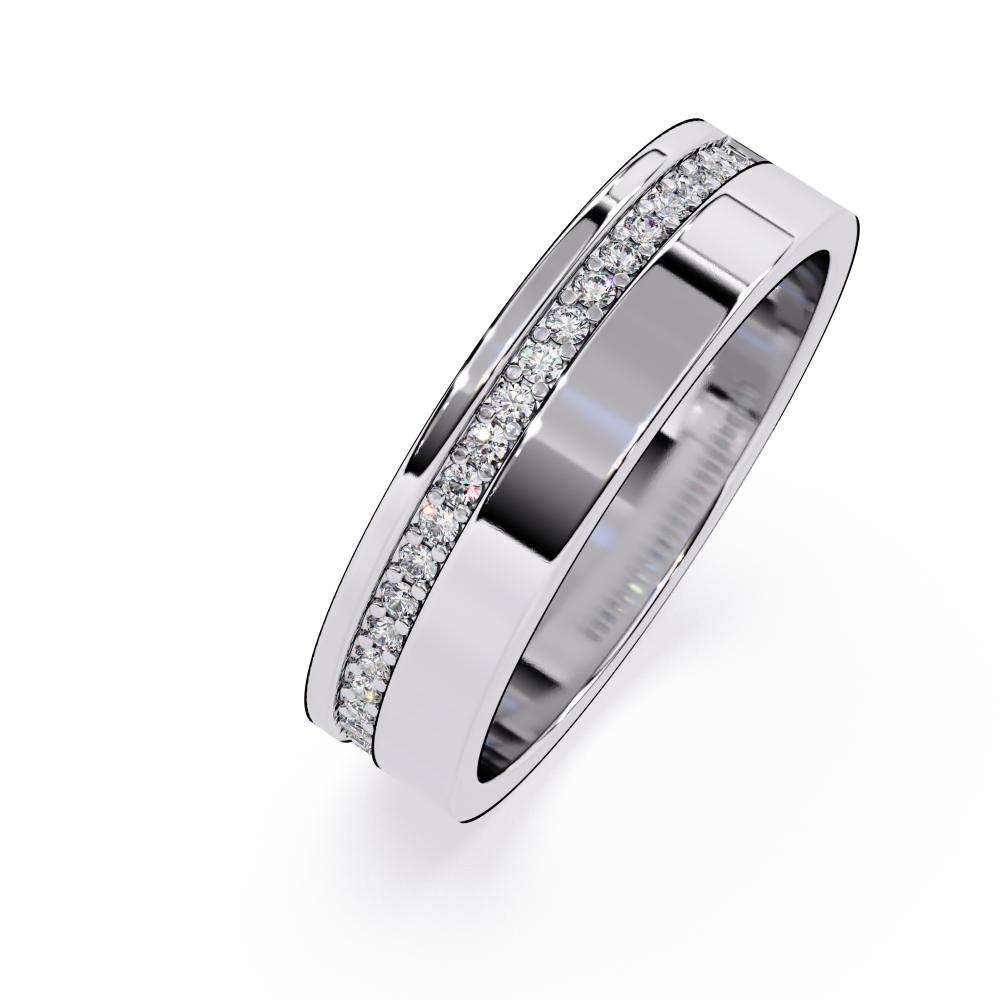 Stylish white gold wedding band with subtle diamond detailing