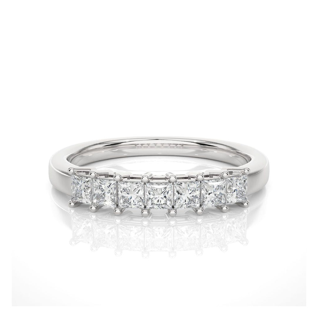 Princess-Cut Half Eternity Diamond Wedding Band in White Gold