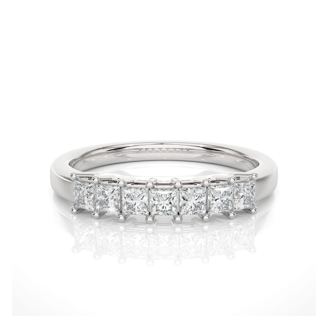 Princess-Cut Half Eternity Diamond Wedding Band in White Gold