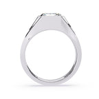Wide white gold diamond band with radiant cut bezel setting