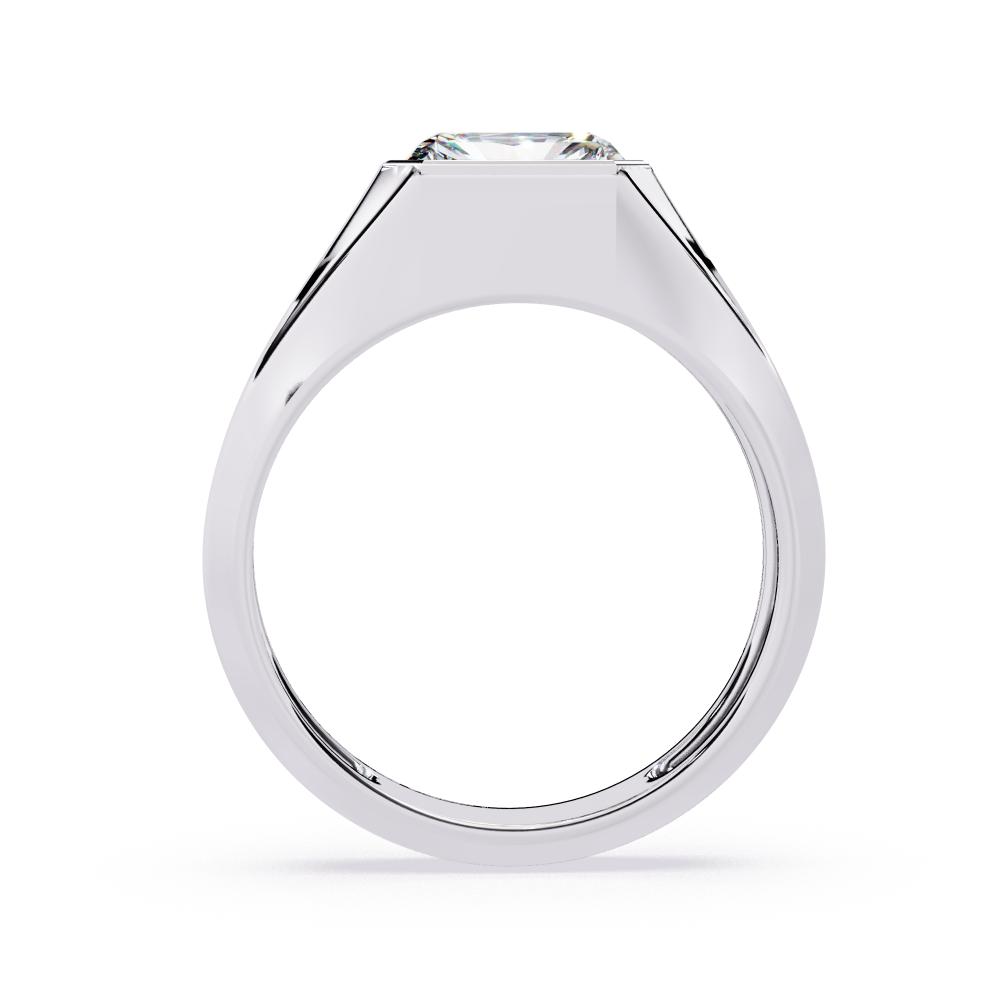 Wide white gold diamond band with radiant cut bezel setting