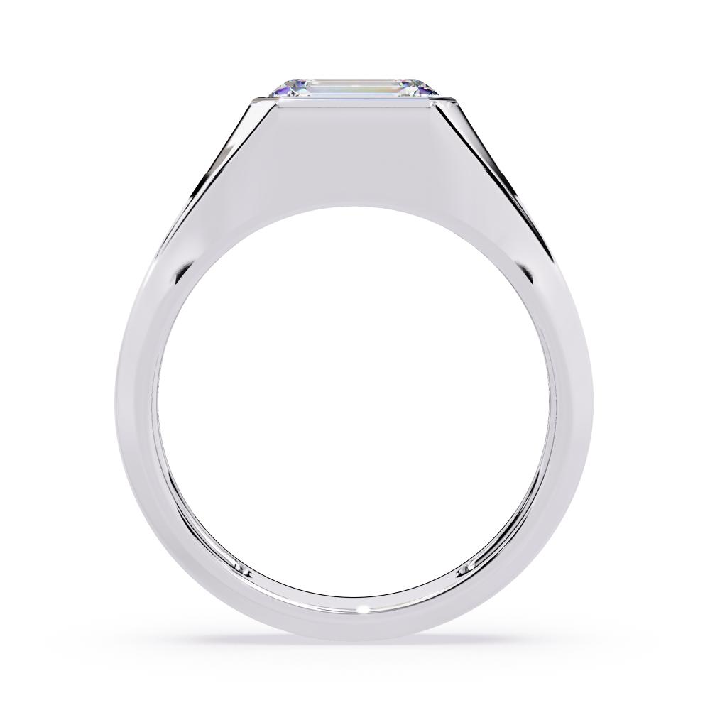 Wide white gold diamond band with emerald cut bezel setting