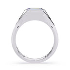 Wide white gold diamond band with emerald cut bezel setting