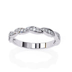 Silver diamond wedding band on a white background