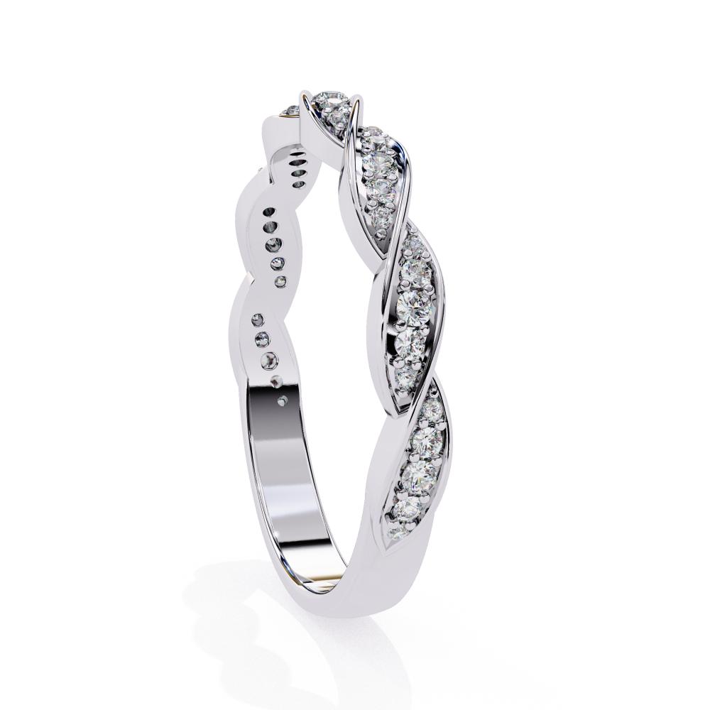 White gold wedding band with diamond accents on a white background
