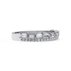 White gold wedding ring with baguette and round diamonds on a white background
