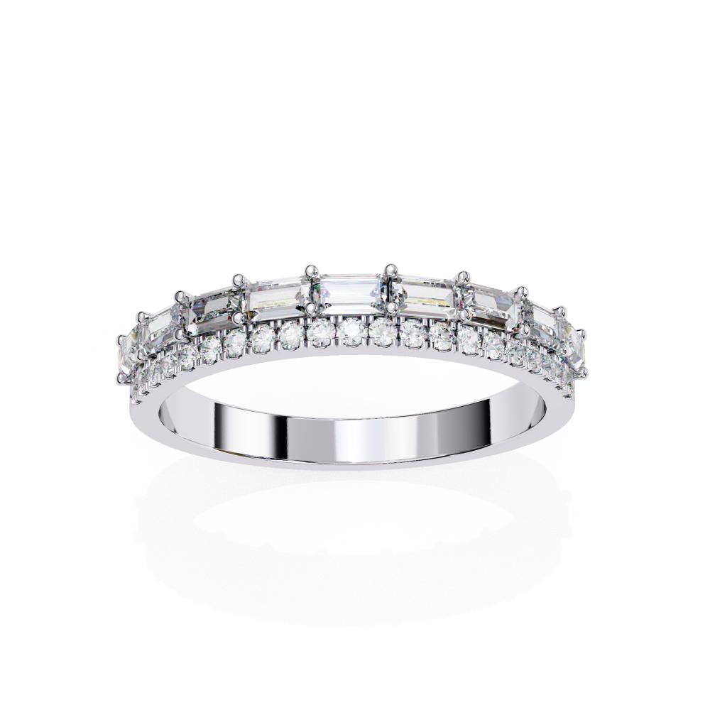 White Gold Wedding Band with diamond accents on a white background