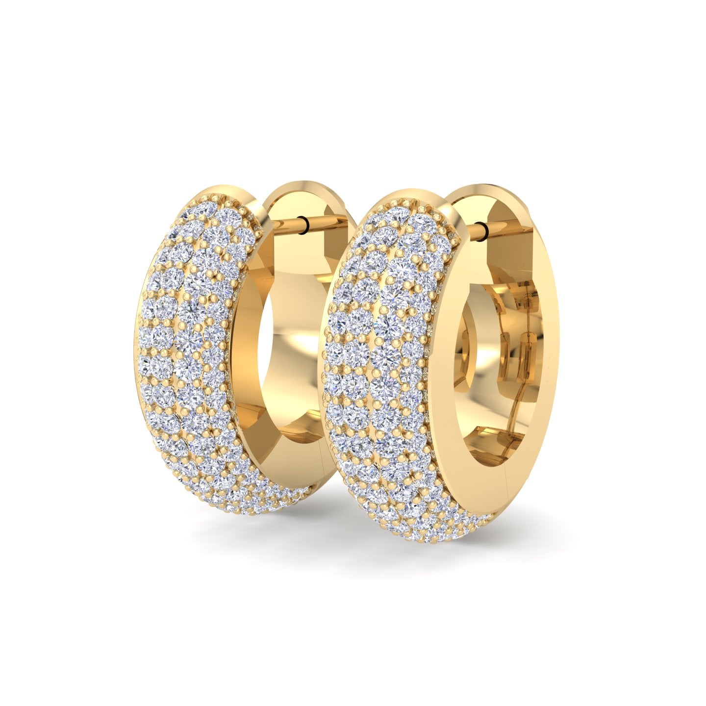 Gold pavé diamond huggie hoop earrings with round cut diamonds