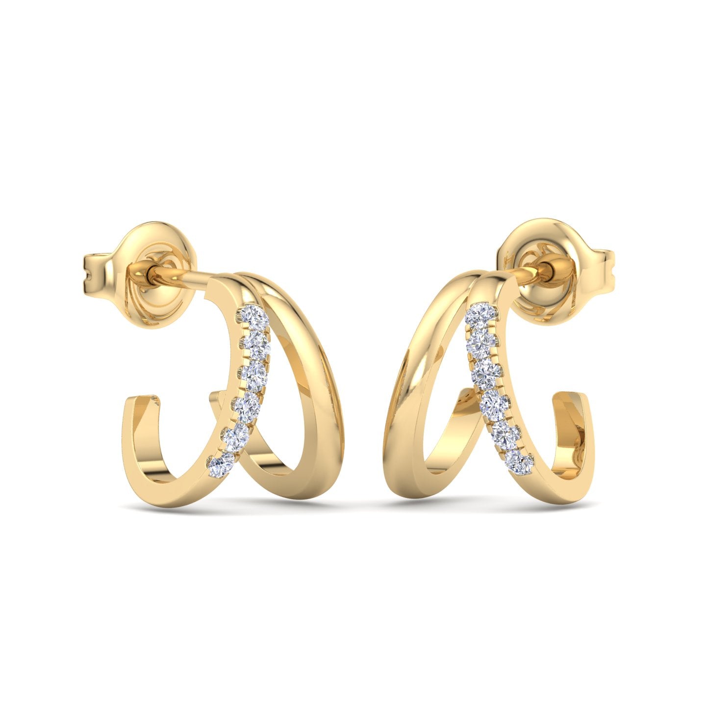 Modern double hoop earrings with small round diamonds