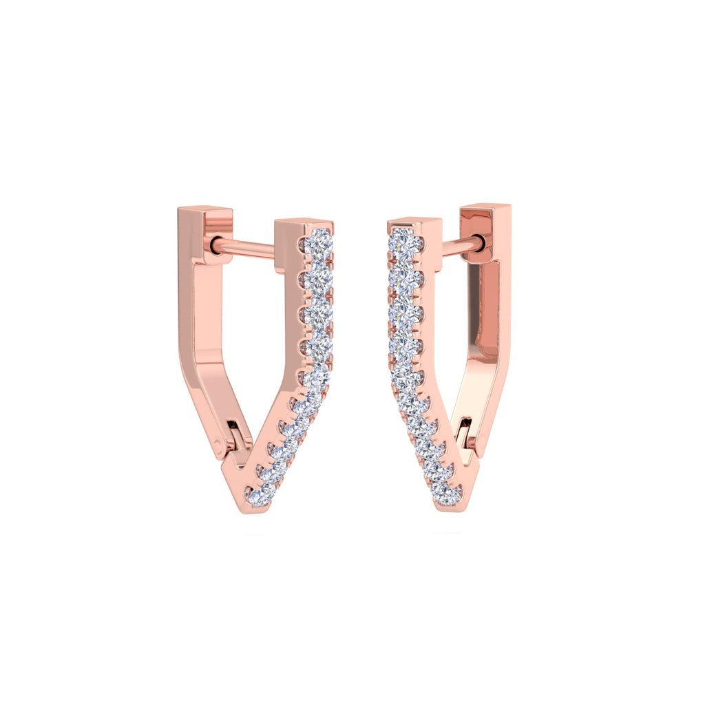 Geometric V shaped diamond hoop earrings