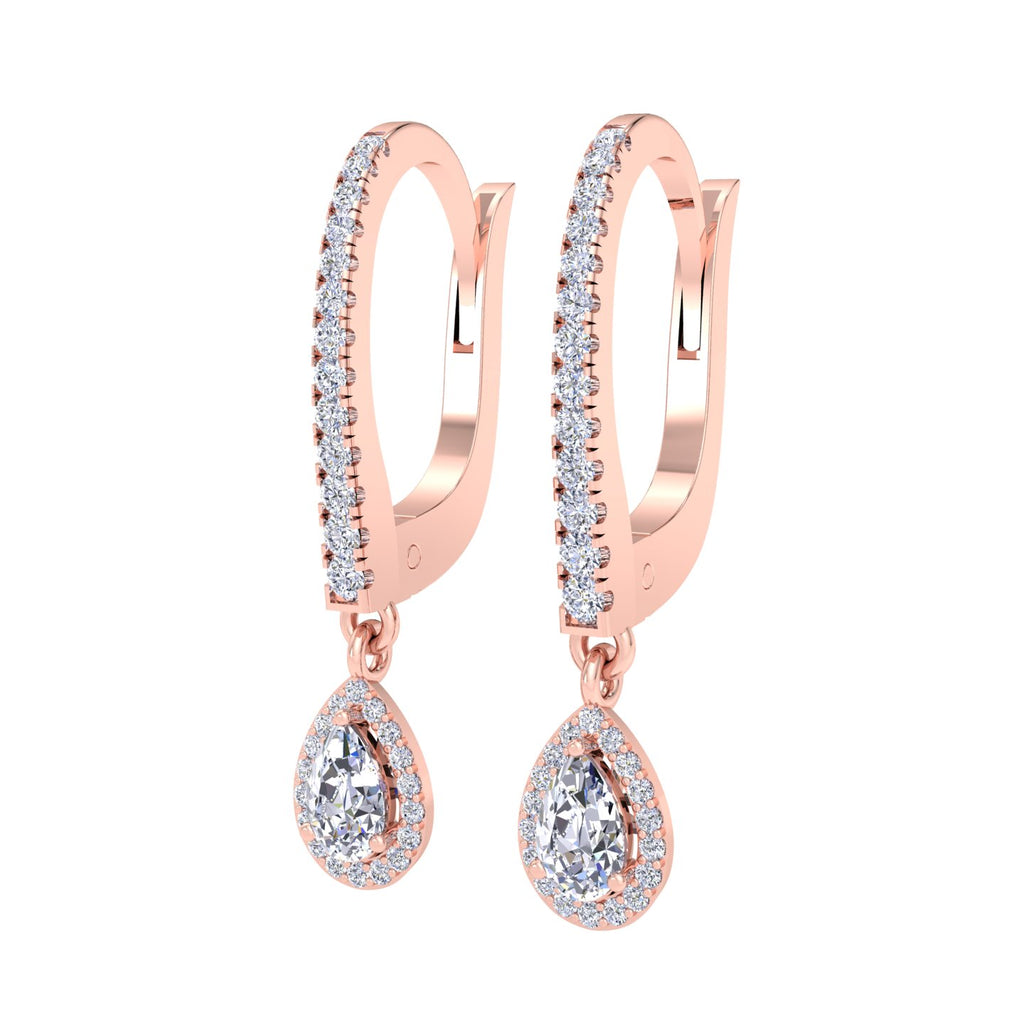 Pear shaped diamond drop hoop earrings in Rose Gold