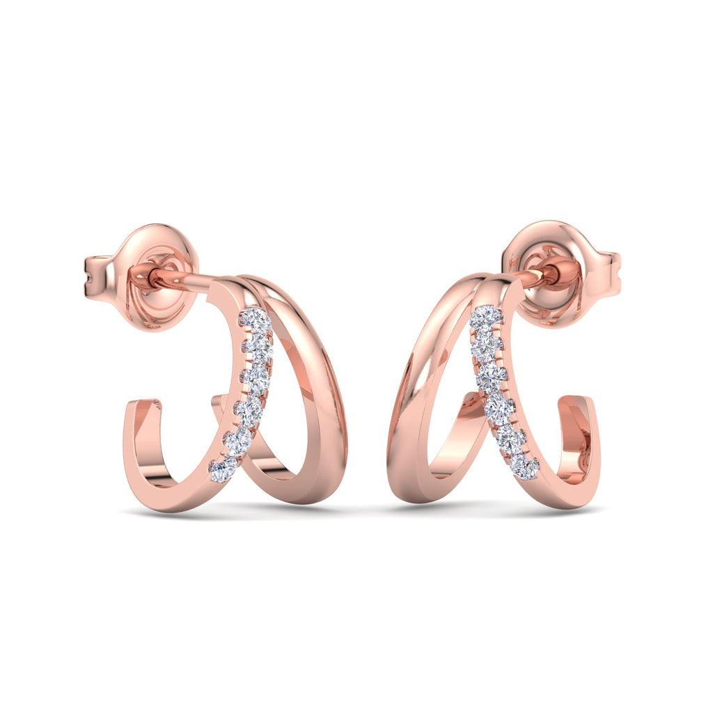 Modern double hoop earrings with small round diamonds