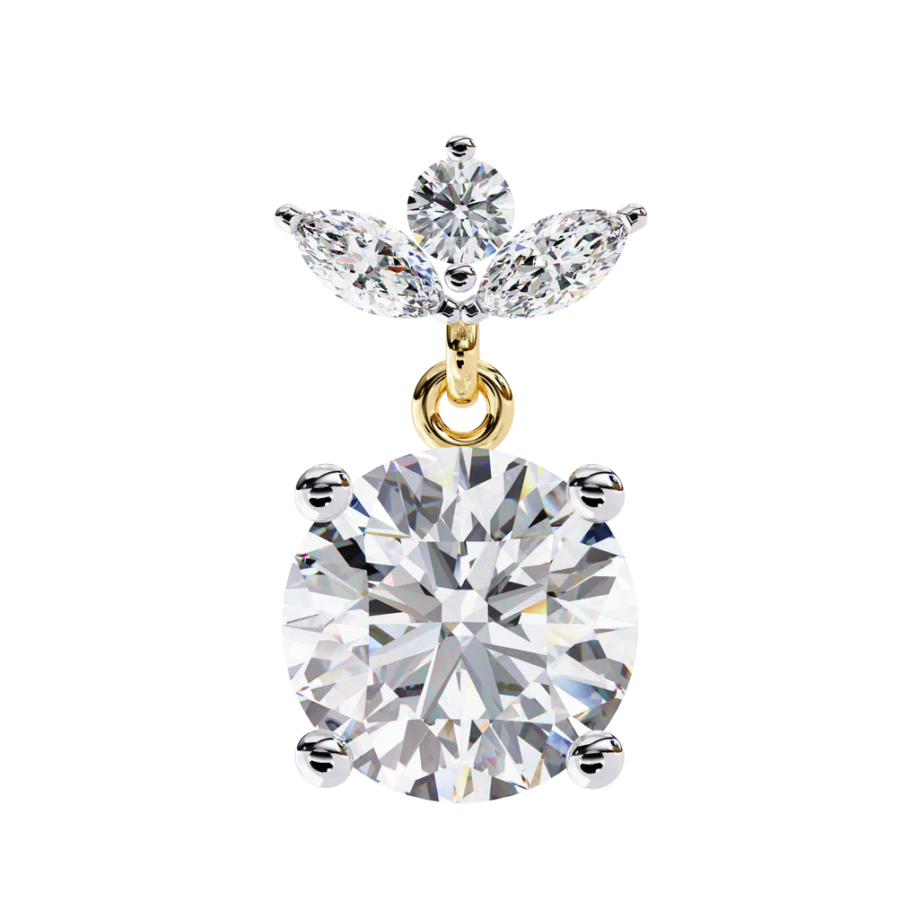 Luxury diamond drop earrings round solitaire with leaf design