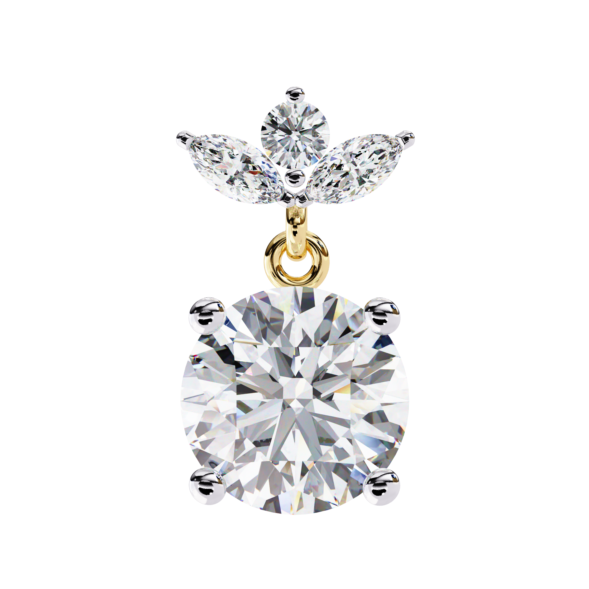 Luxury diamond drop earrings round solitaire with leaf design