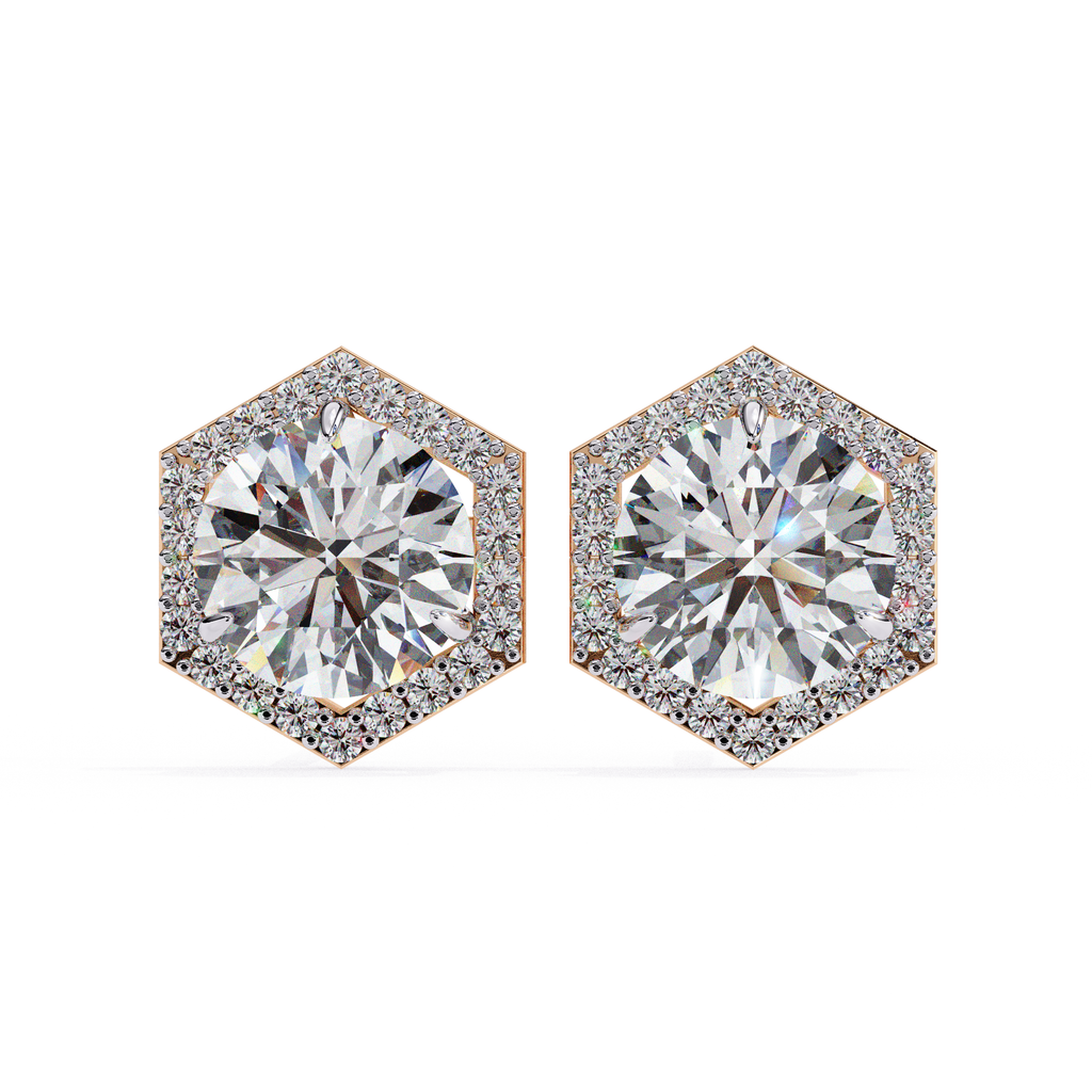 Hexagon diamond halo stud earrings