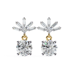 Bridal diamond drop earrings with baguette and round cut diamonds