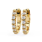 Gold diamond hoop earrings with round brilliant stones