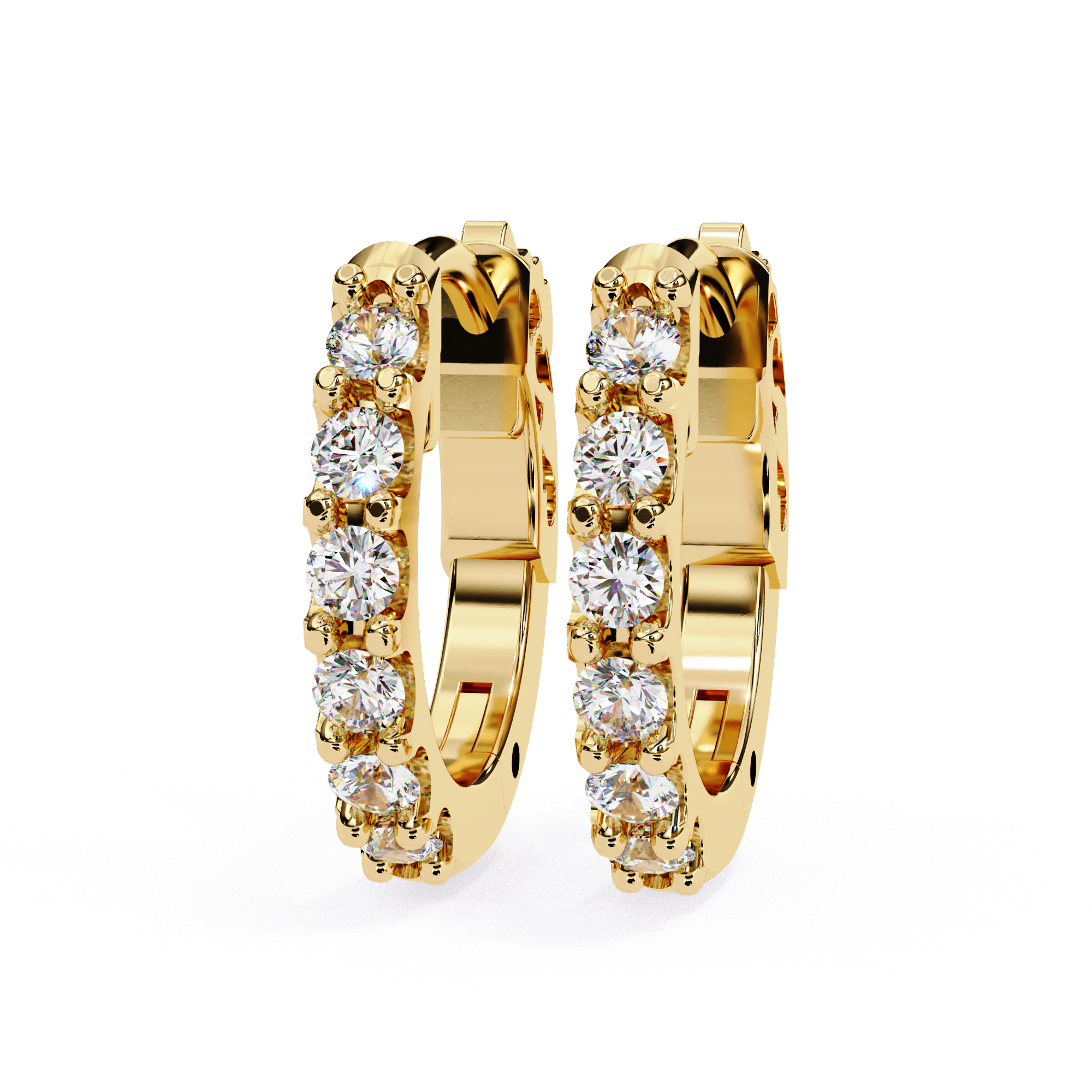 Gold diamond hoop earrings with round brilliant stones
