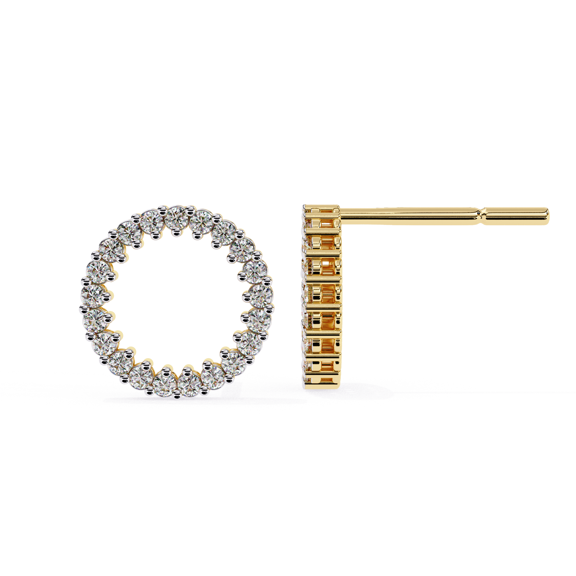 Round  circle diamond stud earrings in gold