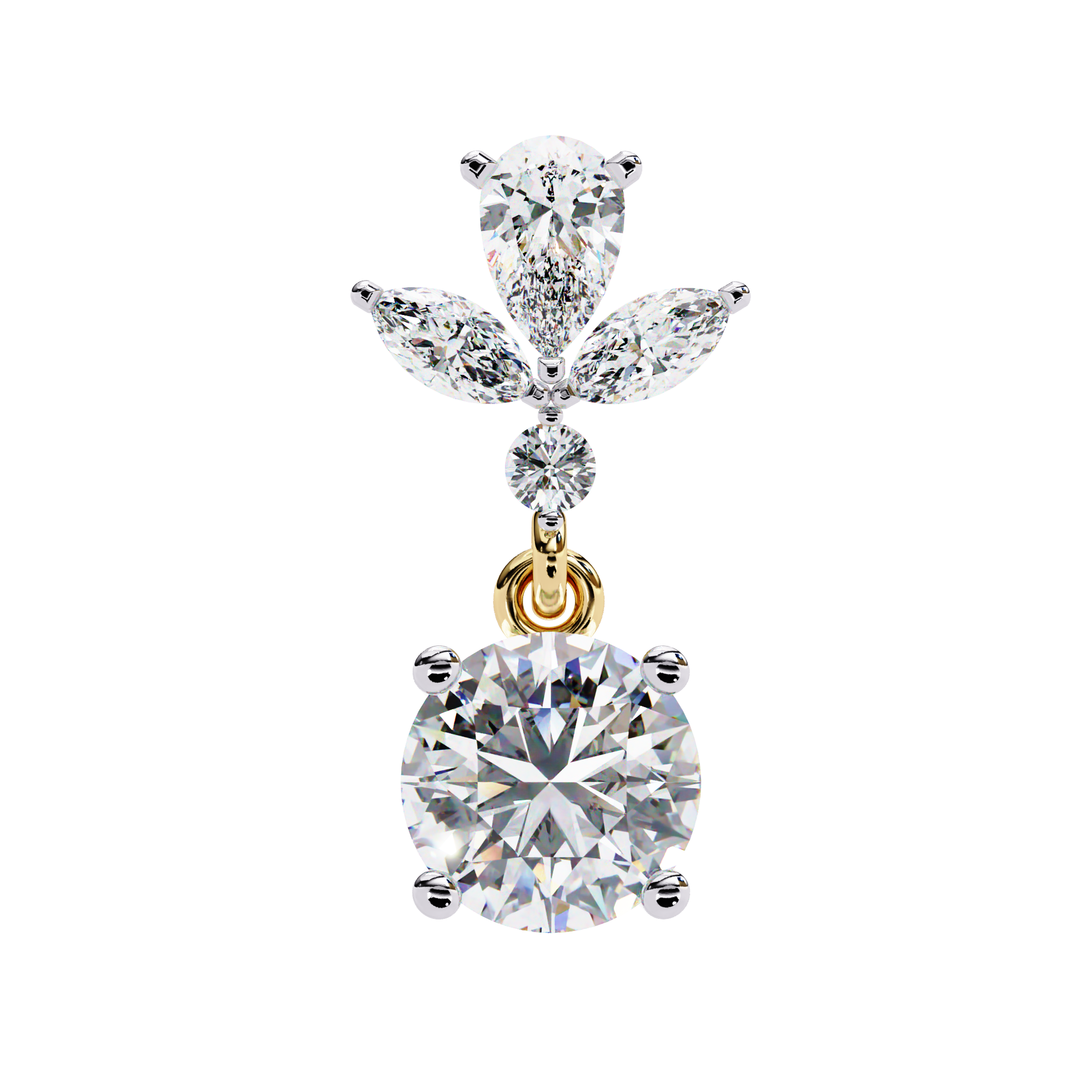 Luxury diamond drop earrings round solitaire with leaf design