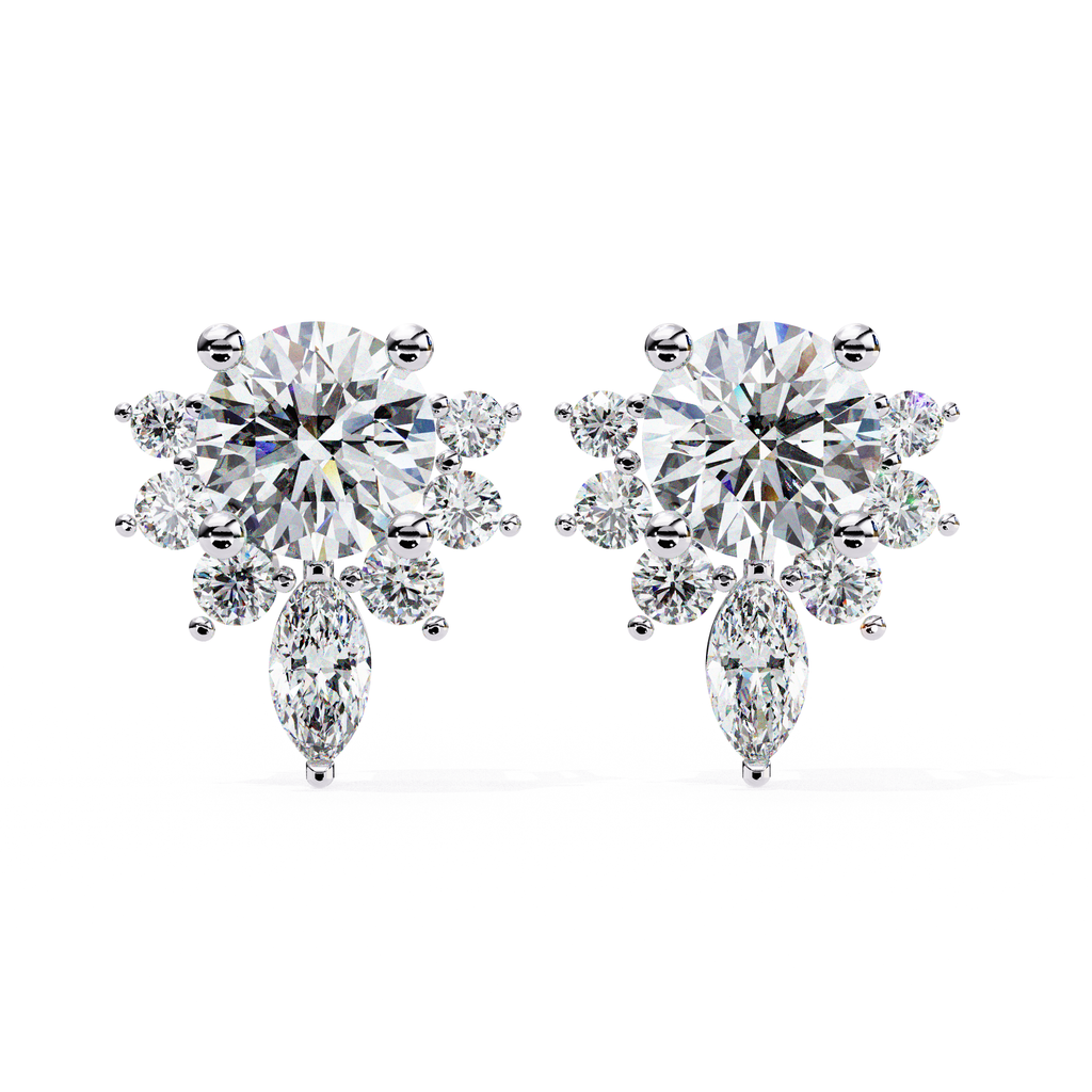 Statement diamond stud earrings with layered floral diamond setting