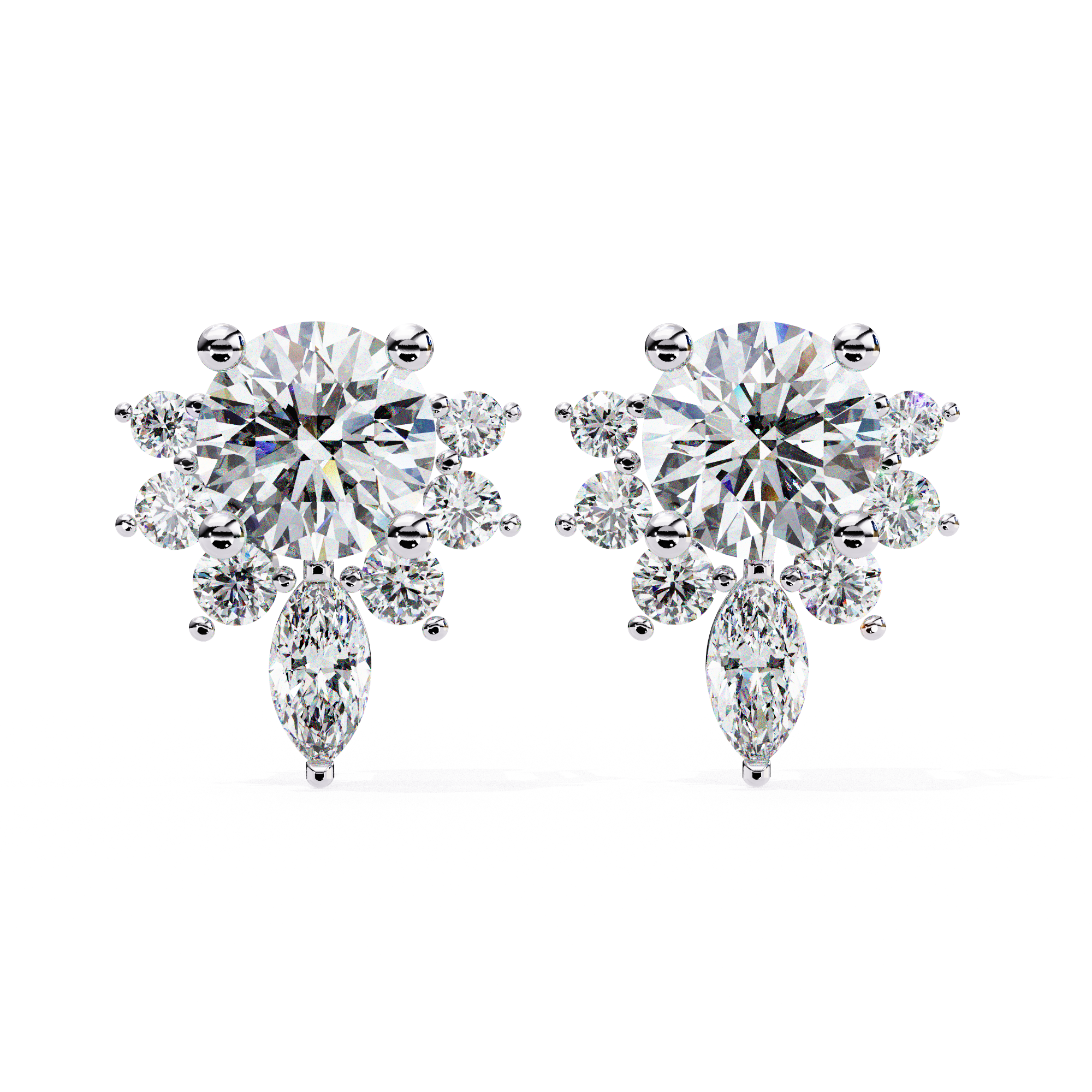 Statement diamond stud earrings with layered floral diamond setting