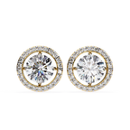 Designer floating halo diamond stud earrings in Yellow Gold