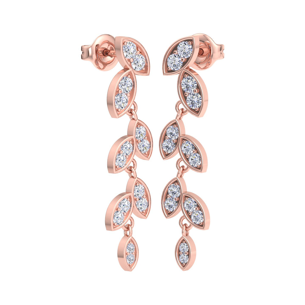Rose Gold leaf-shaped diamond drop earrings