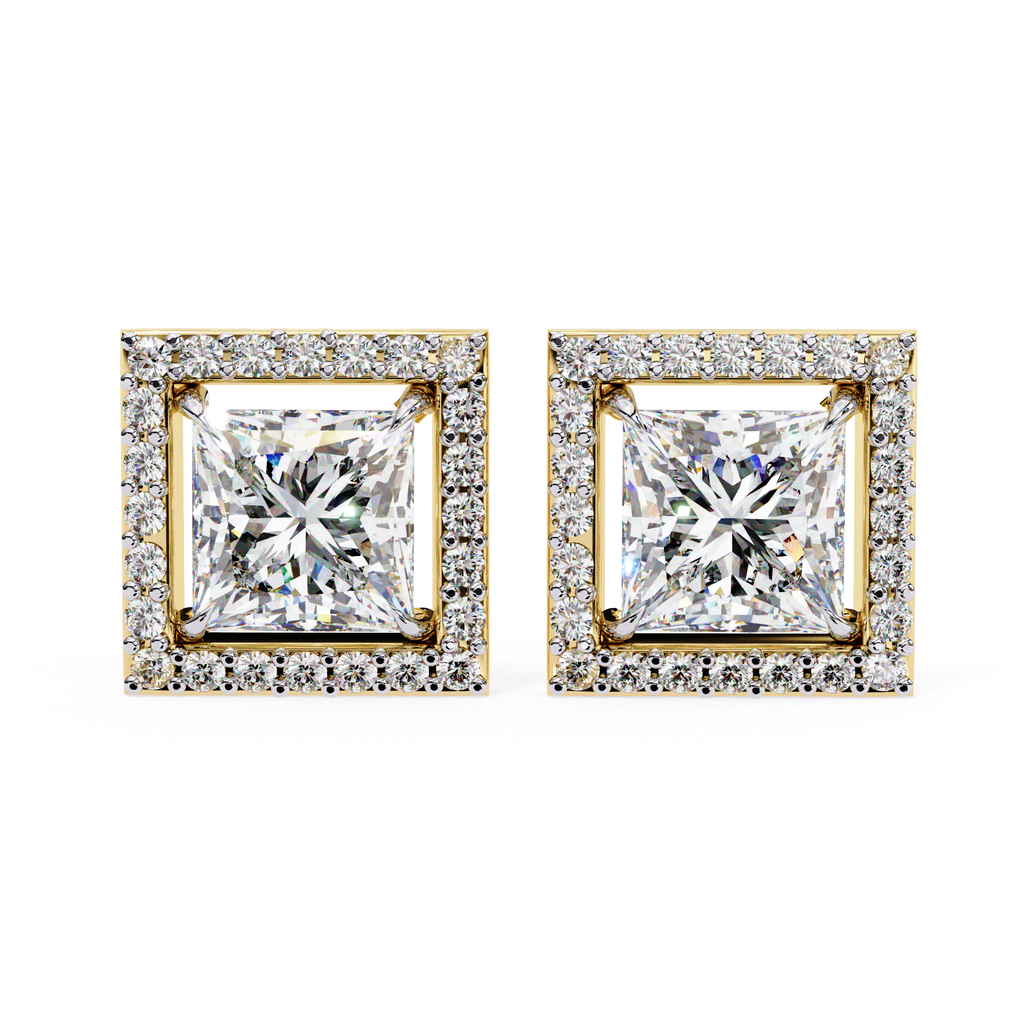 Luxury princess cut diamond stud earrings