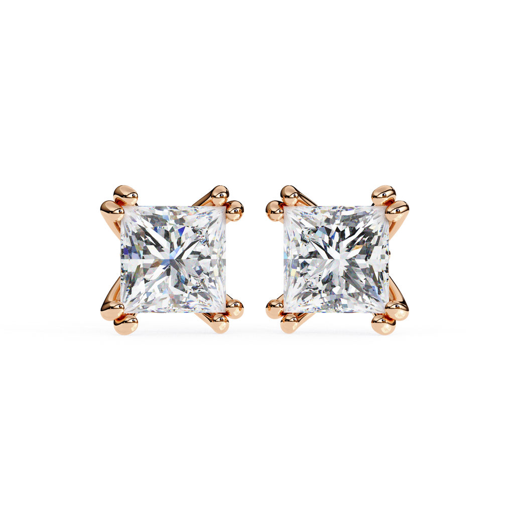 Luxury princess cut diamond stud earrings