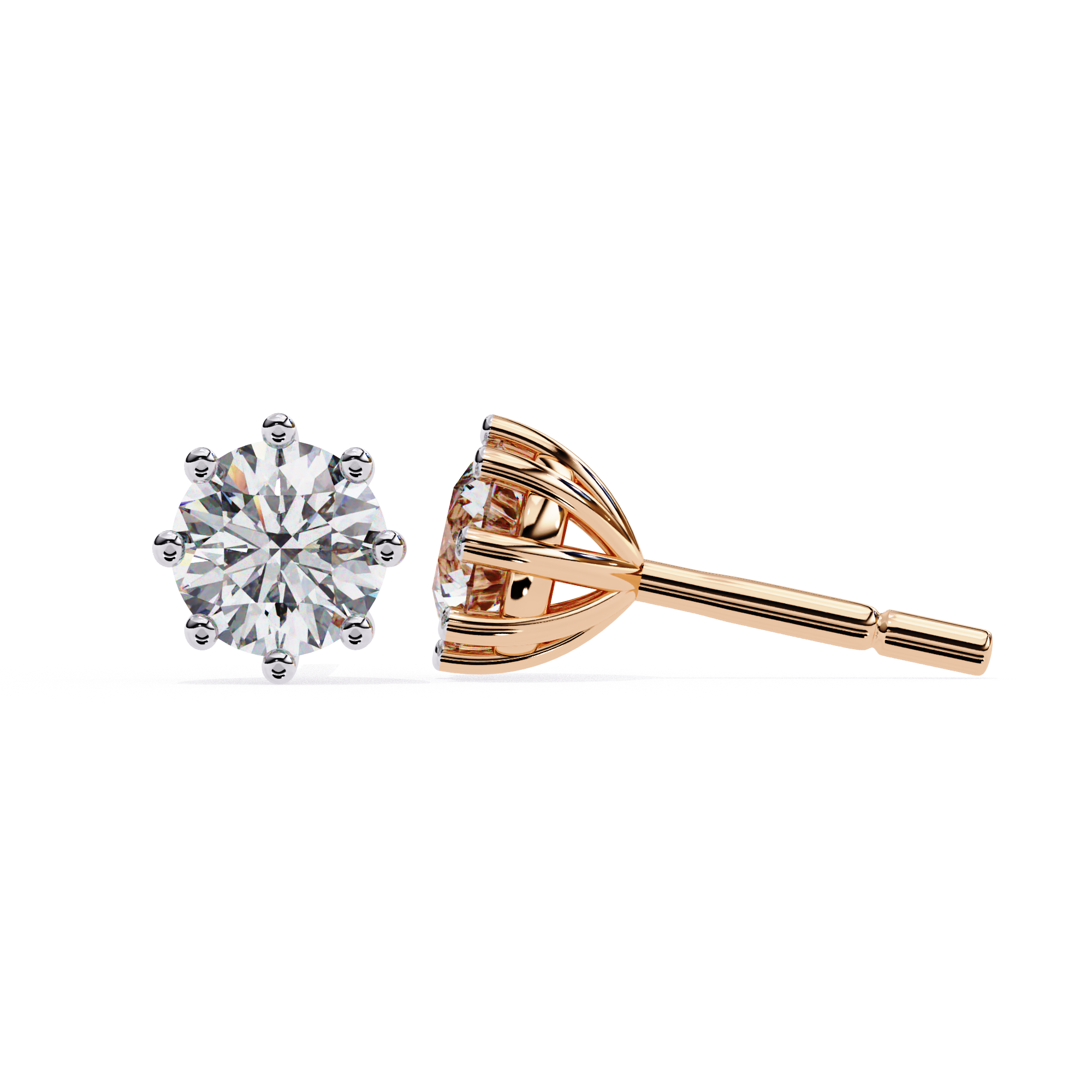 Round halo diamond stud earrings in Rose Gold