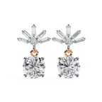 Bridal diamond drop earrings with baguette and round cut diamonds
