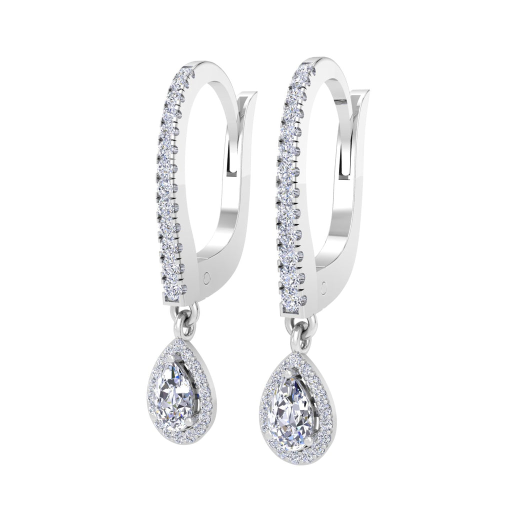 Pear shaped diamond drop hoop earrings in White Gold