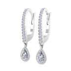 Pear shaped diamond drop hoop earrings in White Gold