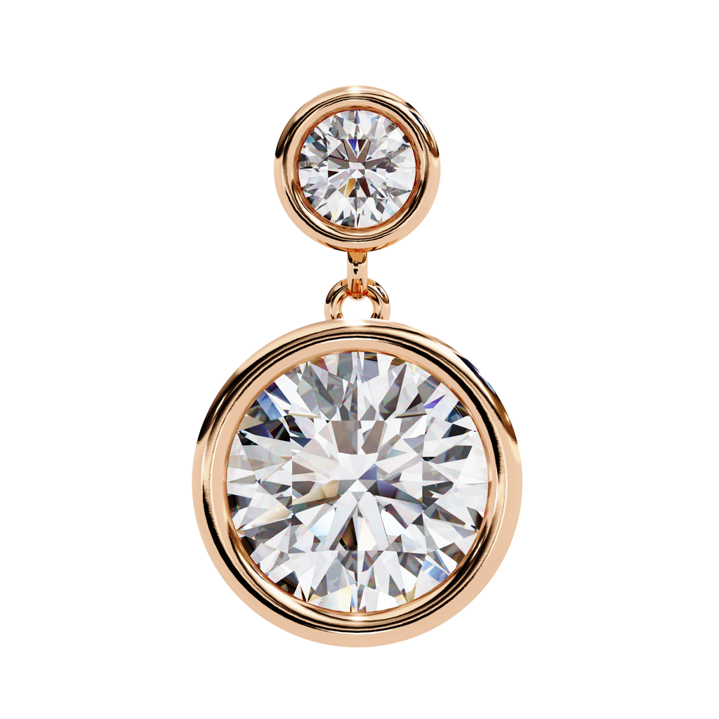 Bezel set round diamond drop earrings