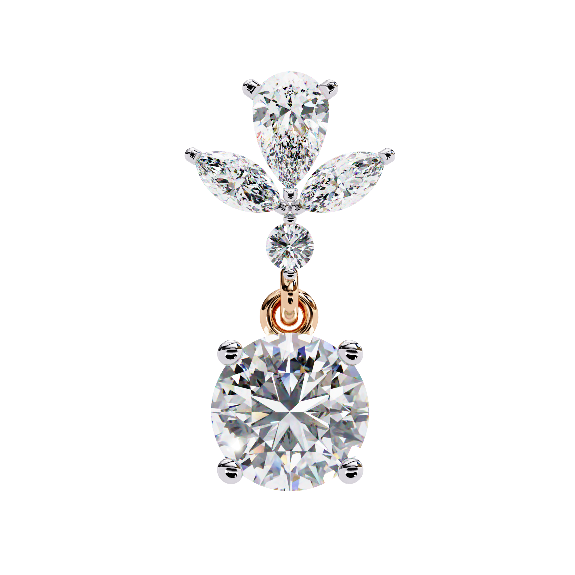Luxury diamond drop earrings round solitaire with leaf design