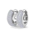 White Gold pavé diamond huggie hoop earrings with round cut diamonds