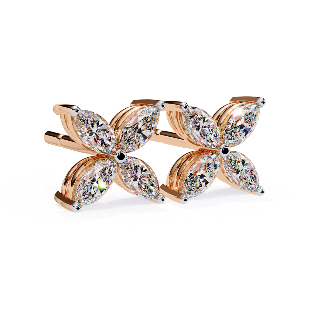 Floral diamond stud earrings marquise shape design