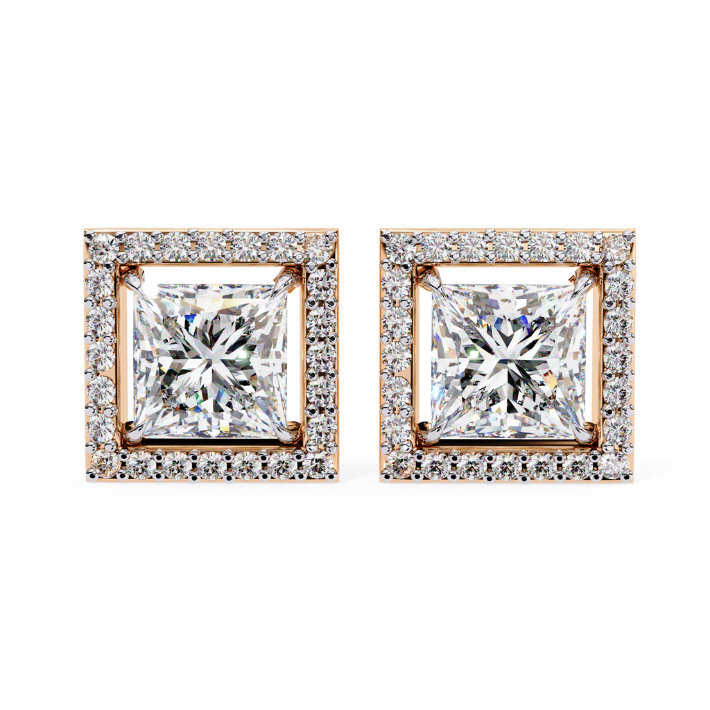 Luxury princess cut diamond stud earrings